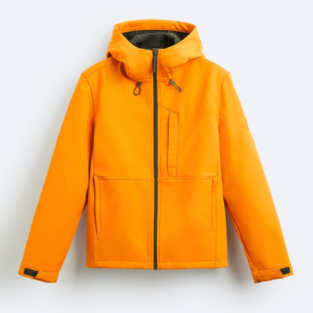 Zara bright yellow tangerine hooded technical jacket parka NWOT